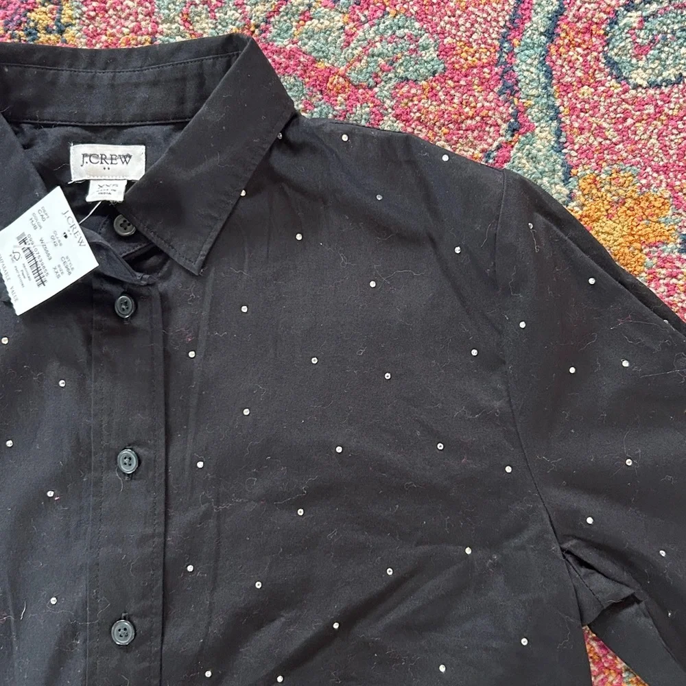 NWT J. Crew | Women’s Black Long Sleeve Button Down Rhinestone Shirt Size XXS